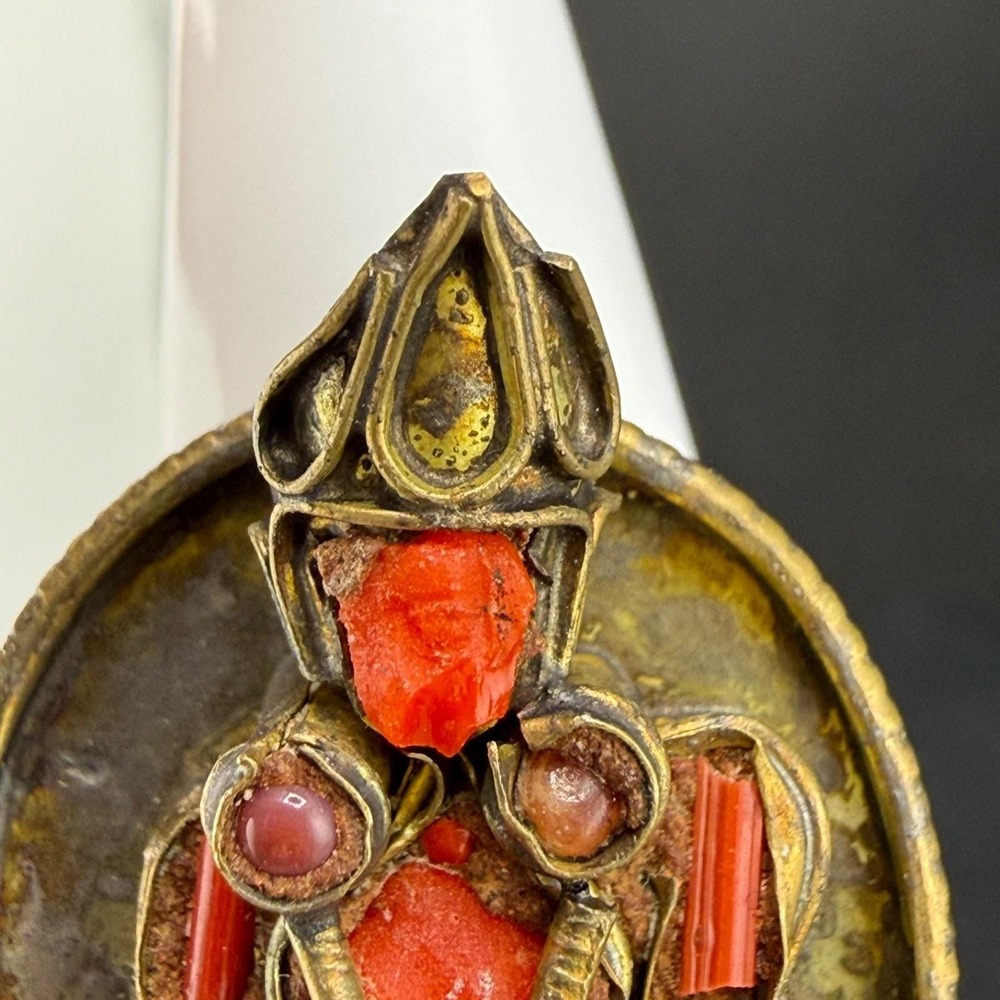 Vintage Coral Ring Brass Tibetan Buddha Ethnic Size 8 - Picture 5 of 15